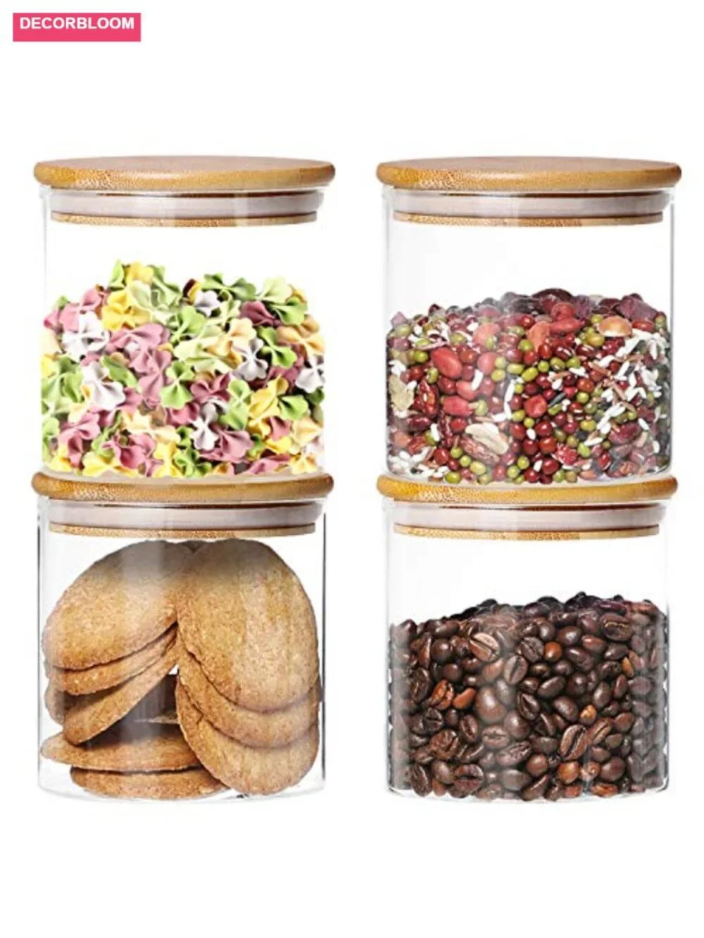4 Pack Glass Jars with Airtight Bamboo Lids - 18.6 oz Each for Kitchen Storage